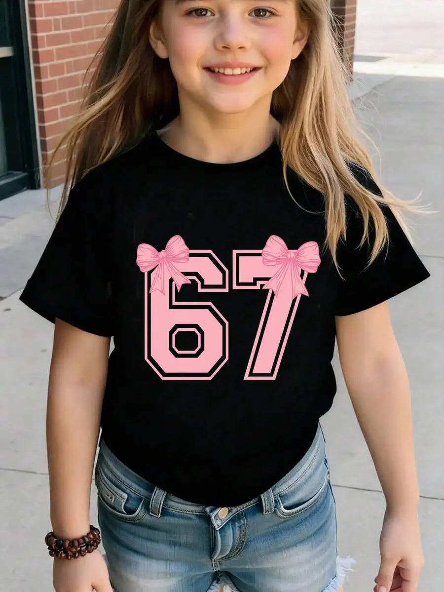 Girls Green Short Sleeve T-Shirt with White Heart and Clover Graphic