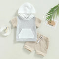 Toddler Baby 2Pcs Summer Outfits Short Sleeve Waffle Knit Pocket Hoodie Shorts Set