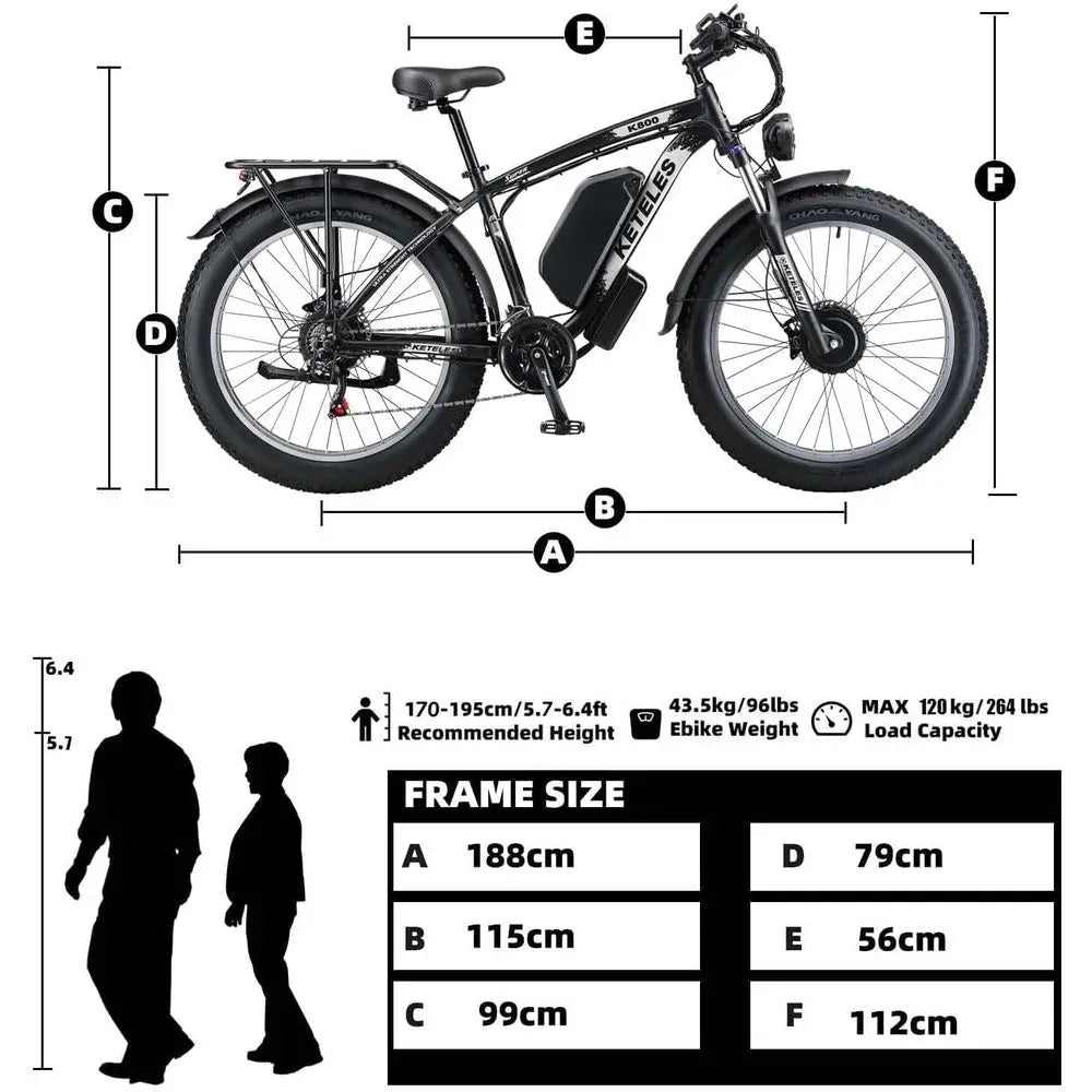 Electric Bike or Adults, AWD Ebike Dual Motor 4000W Peak, 26'' at Tire Ebikes with 48V 22.4AH Battery Hydraulic Disc Brake Ele