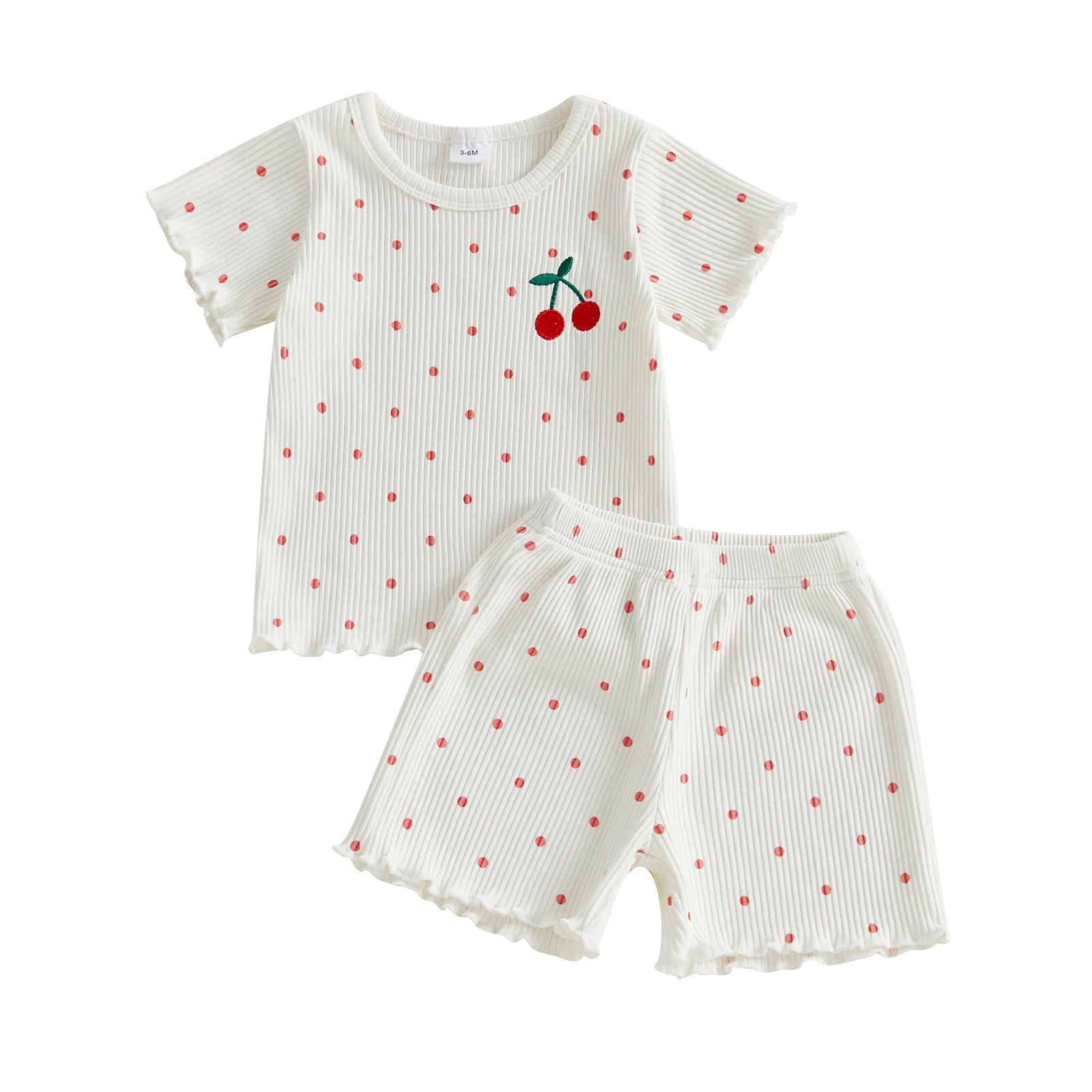Summer Kids Girls Outfits Cherry Embroidery Short Sleeve Tops Shorts Clothes Set