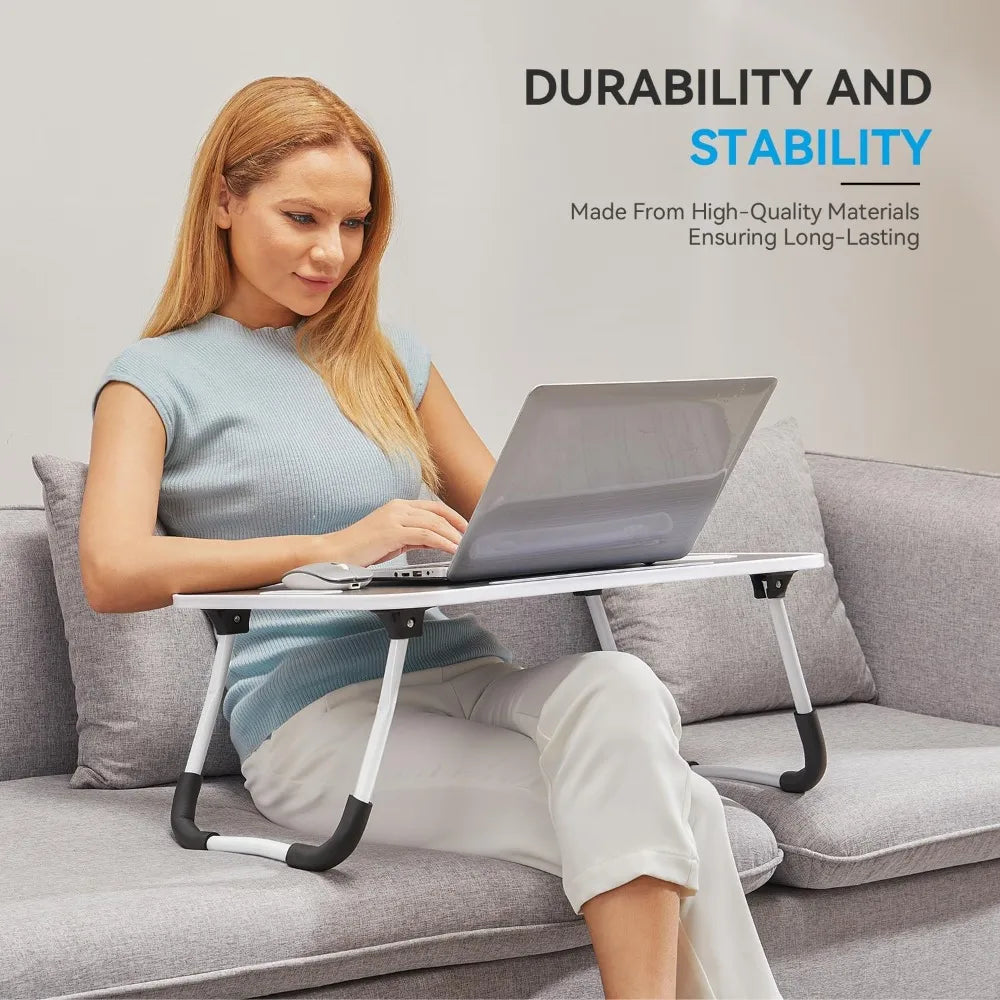 Foldable Lap Desk for Laptop & Writing - 23 inch Bed Tray Table with Cup Holder & Tablet Slot - Portable Notebook Stand for Eating, Sofa, Couch & WFH