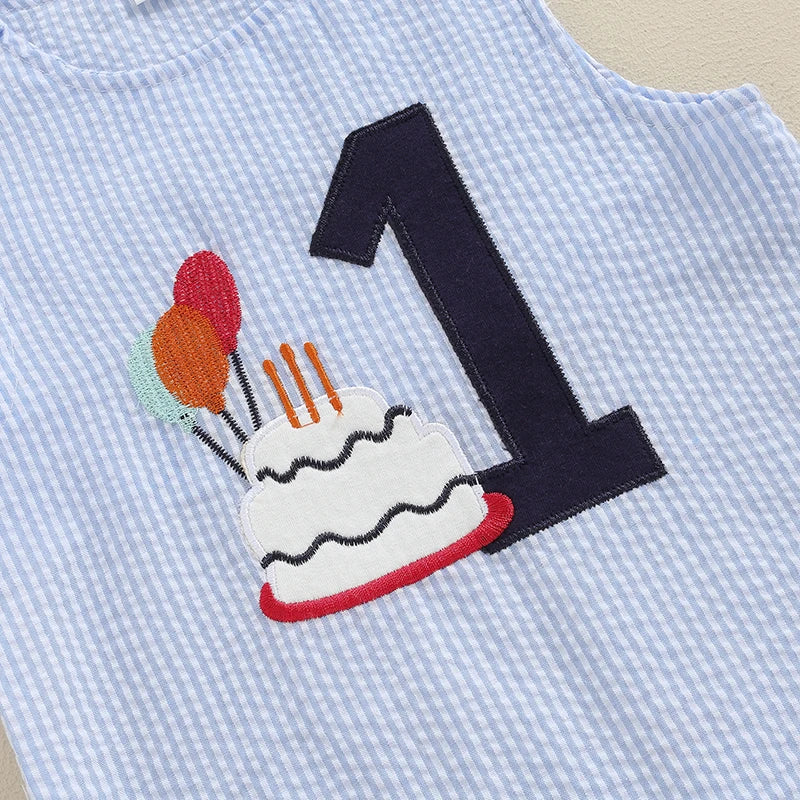 Infant Baby Boy Overalls, Embroidery Cake Striped Jumpsuit Birthday Clothes for Casual Daily 6-18M