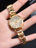 Elegant Gold Tone Numeral Quartz Watch for Women with Stainless Steel Band