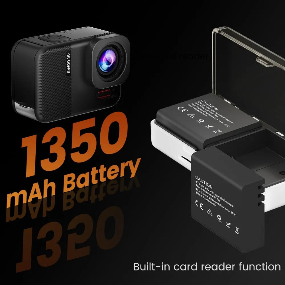 4K60fps Waterproof Action Camera 10M, 48MP Touchscreen Sports Cam with 6-Axis Stabilization, 8X Zoom WiFi for Diving, Cycling