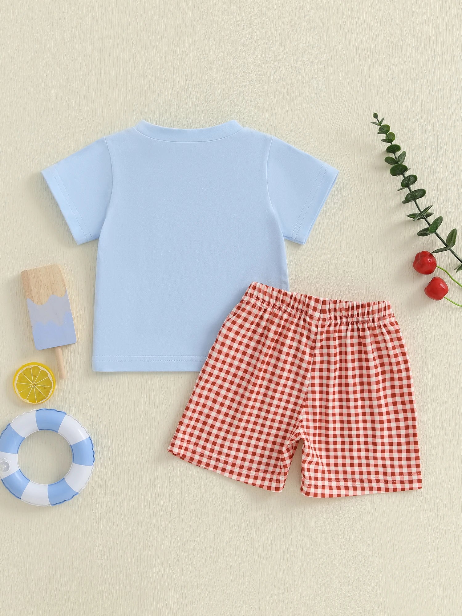 Toddler Boys Back to School Clothes Striped  Shirt and Denim Shorts Set with Adjustable Waistband and Pockets