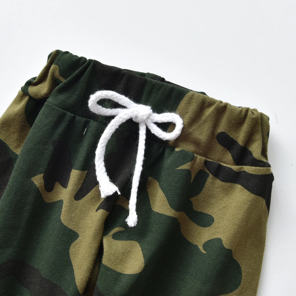 Newborn Infant Baby Boy Clothes Long Sleeve Letter Printed Bodysuit Tops Camouflage Pants Hat 3pcs Outfits Set