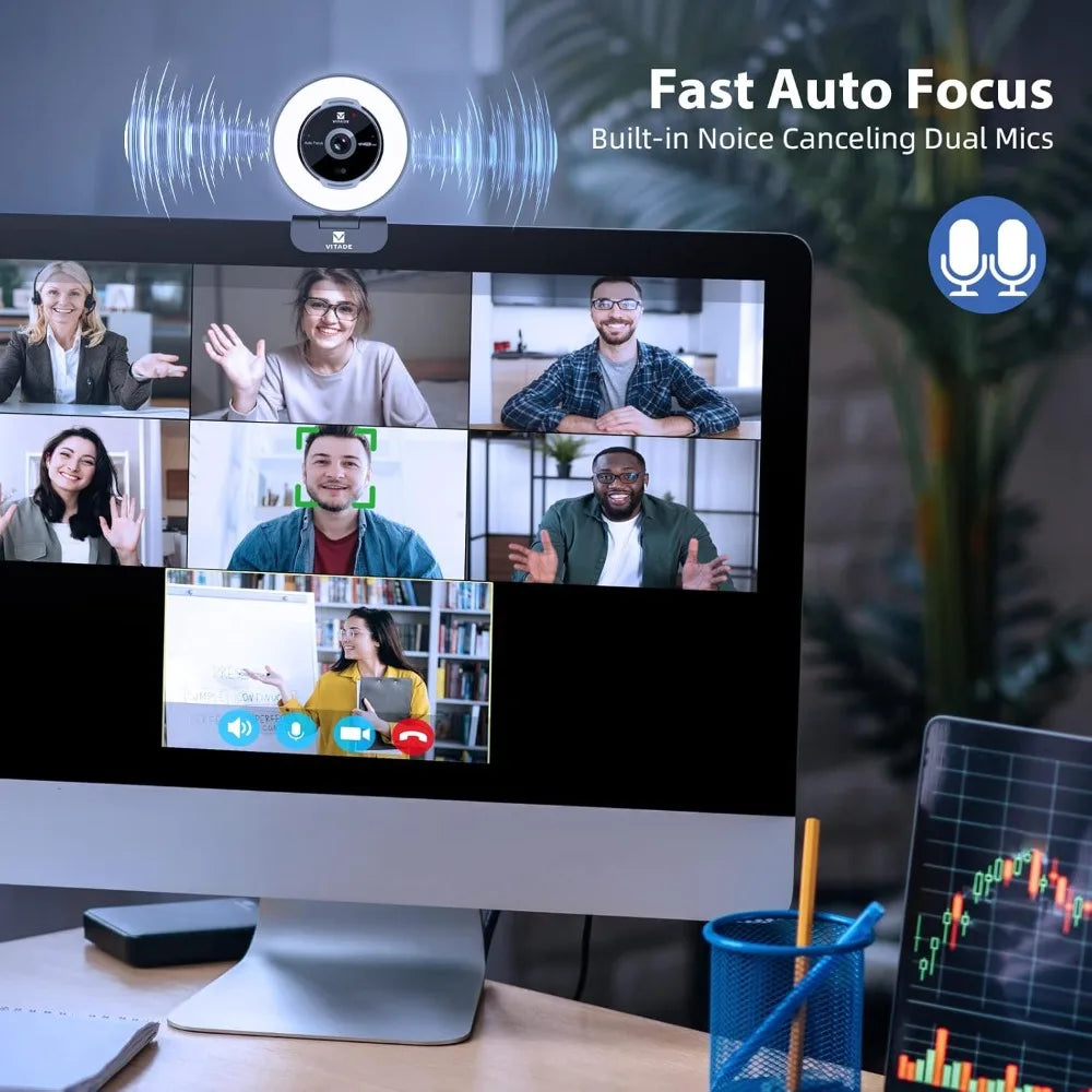 1080P 60FPS Streaming Webcam with Remote Control, 5X Digital Zoom, Adjustable Ring Light & Tripod, Privacy Shutter, USB-A/C for Laptop/Mac/PC