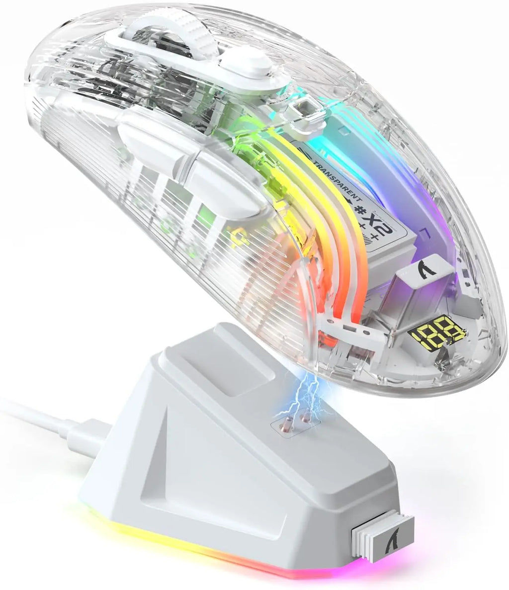 Wireless Gaming Mouse with RGB Charging Dock, Tri-Mode Mute Mouse RGB Backlit,