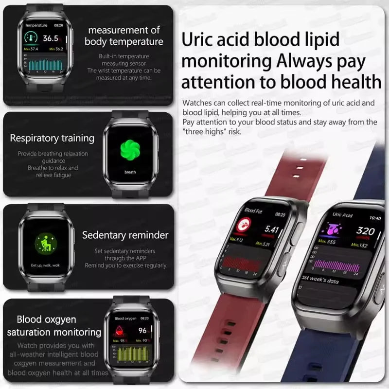 New Nursing Grade Air Bag Smart Watch Men Blood Fat ECG+PPG Blood Pressure Broadcast NFC HD BT Call Health Smart Watch Woman