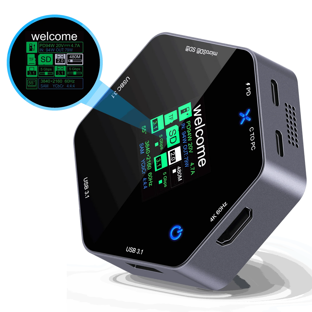 CoolFish USB HUB Docking Station Type-C Smart Display 4K 60 hdtv 8 in 1 Multi Port Hub Splitter PD Charging USB Extender