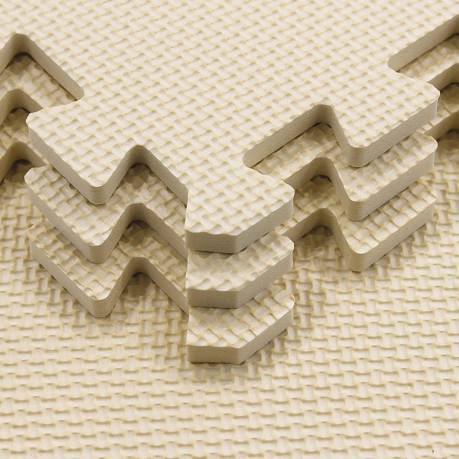 18 Tiles Interlocking Puzzle Foam Play Mat with Straight Edges for Babies and Home Gym, Beige