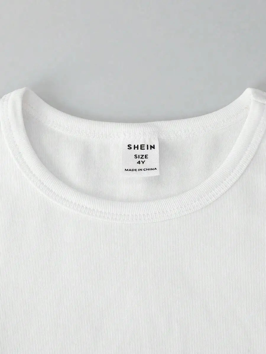 White Cropped Round Neck Short Sleeve T-Shirt for Girls