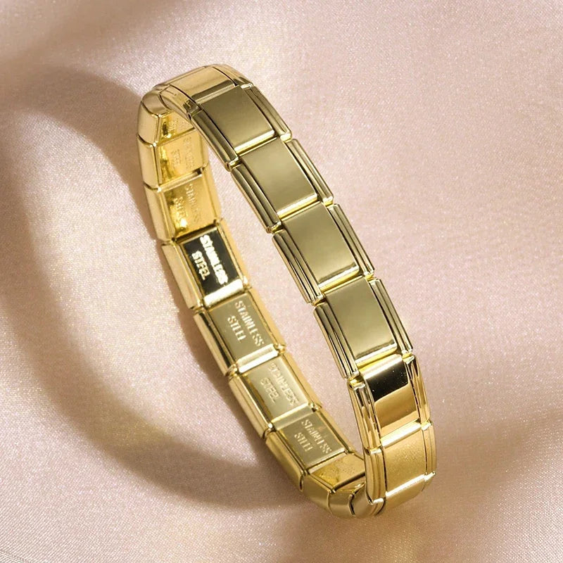 FTCY Italian Charm Stainless Steel Bracelets For Women Men 9mm Width Elastic DIY Modular Bracelet Jewelry Gift
