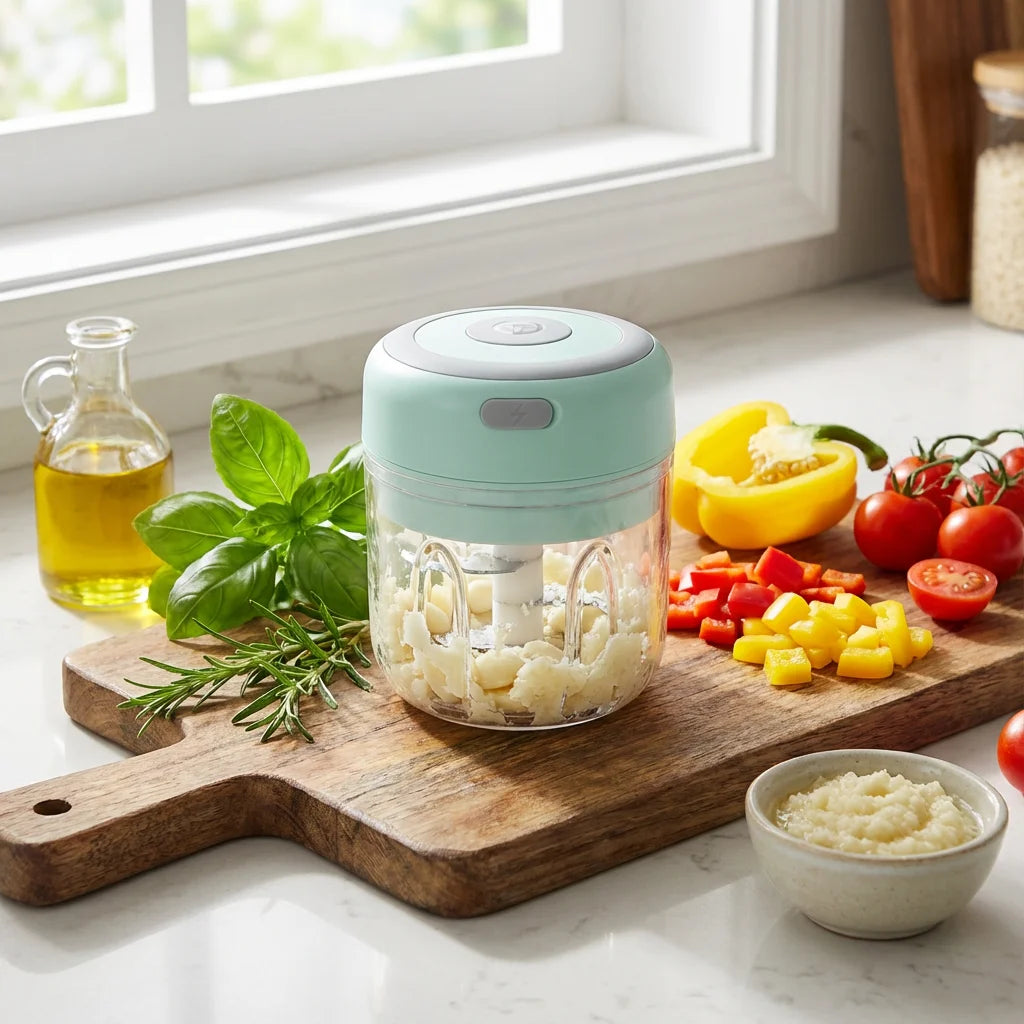 Premium 250ML Electric Garlic Chopper, Wireless USB Rechargeable, Sharp Blades, Transparent Cup, Ideal for Kitchen & Baby Food