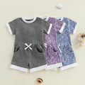 Toddler Boy Girl Shorts Set Short Sleeve T-shirts Elastic Waist Shorts Waffle Outfit Casual Summer Clothes
