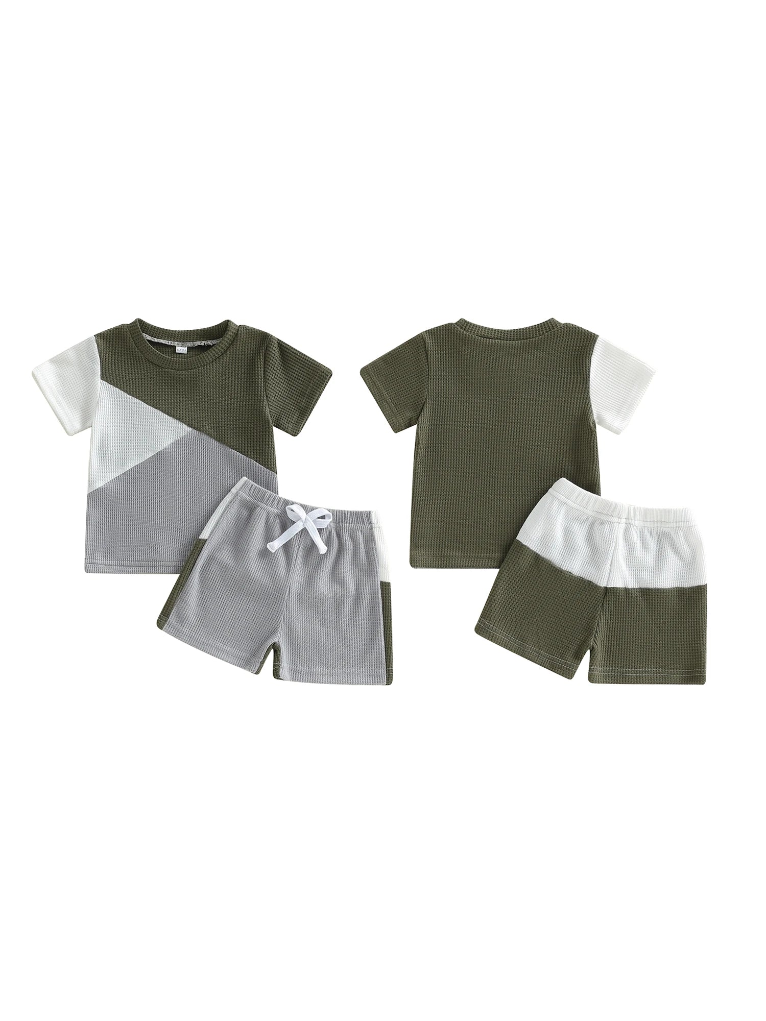Boys Summer Outfit Short Sleeve T-shirt and Shorts Set with Vibrant Color Blocking Design Elastic Waistband for Comfort