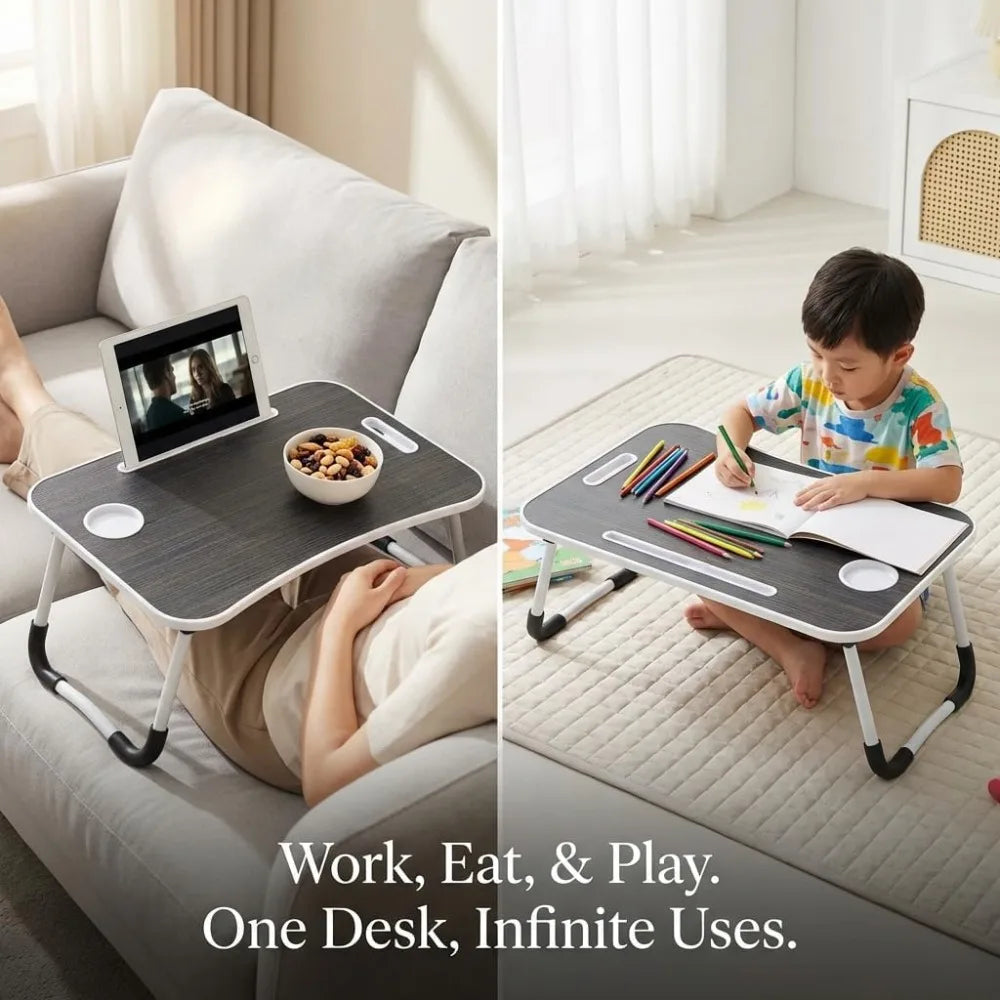 Foldable Lap Desk for Laptop & Writing - 23 inch Bed Tray Table with Cup Holder & Tablet Slot - Portable Notebook Stand for Eating, Sofa, Couch & WFH