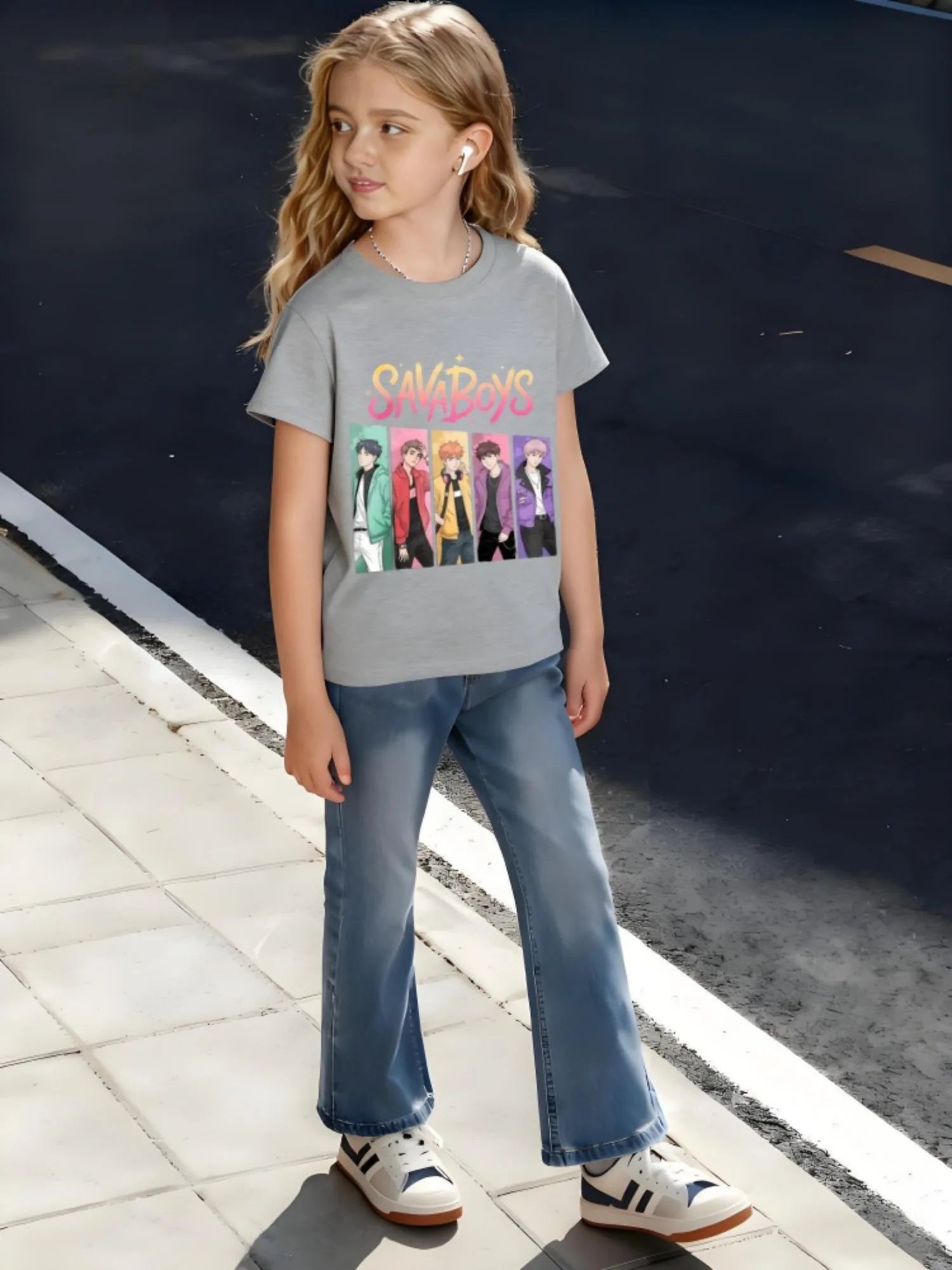 Kids Children's Cotton T-Shirt  Pop Group with Starry Text for Boys/ Girls Music Fan Style