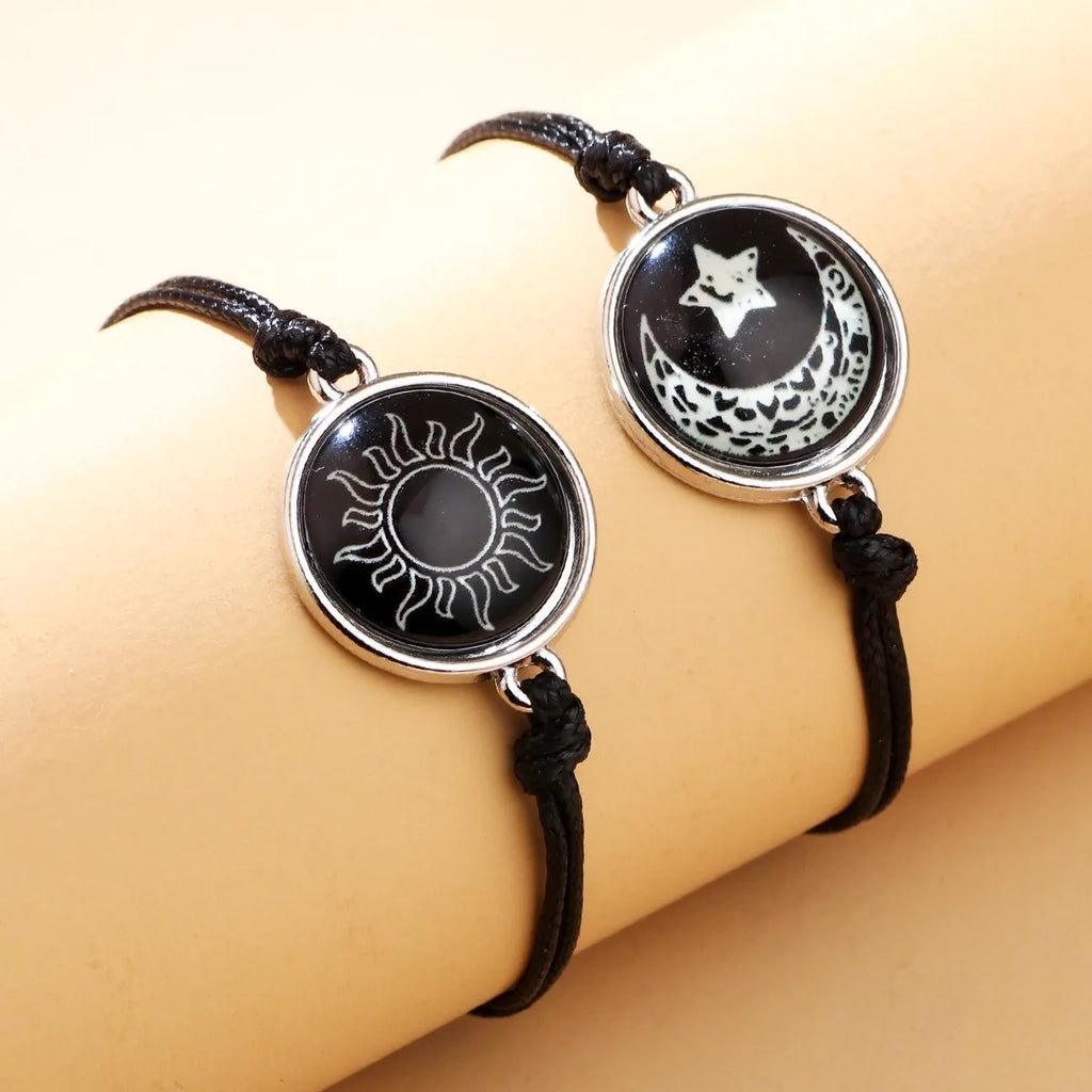 New Moon and Sun Love Time Gem Glow Couple Bracelet - Hand-woven Rope for Couples