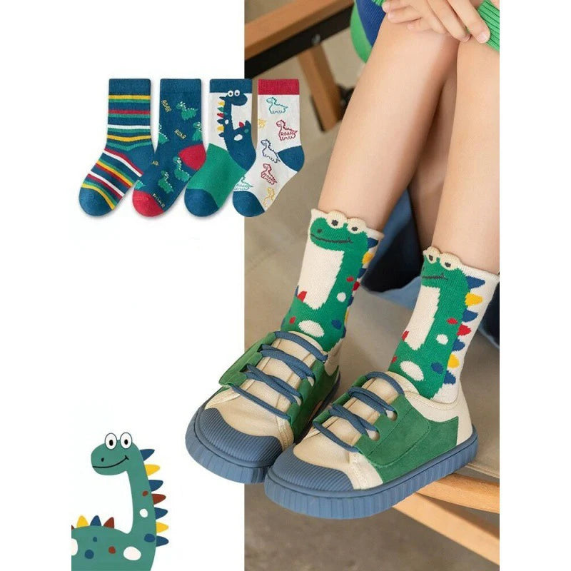 10 Pairs Boys Dinosaur Socks Children Baby Toddler Sport Socks School Students Spring Autumn Soft Kids Fashion Mid Tube Socks