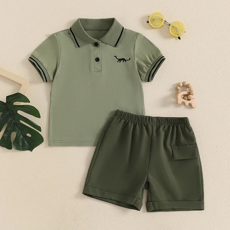 Adorable Infant Boy Beachwear Set with Cute Shark Print Short Sleeve Shirt and Matching Shorts for Summer Fun