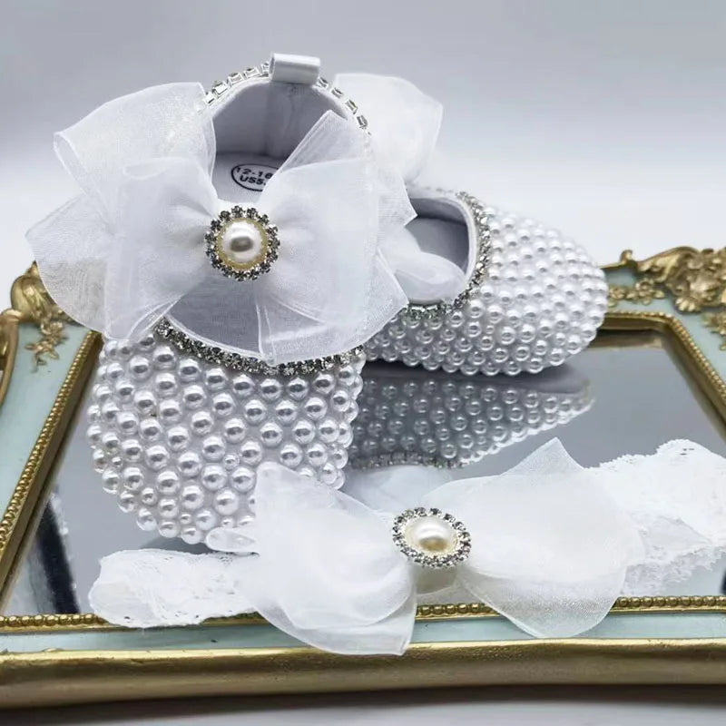 Dollbling Baby Diamonds and Pearls Custom Baby Girl Pearl Rhinestone Birthday Baptism Fancy Shoes Baby Shower Easter