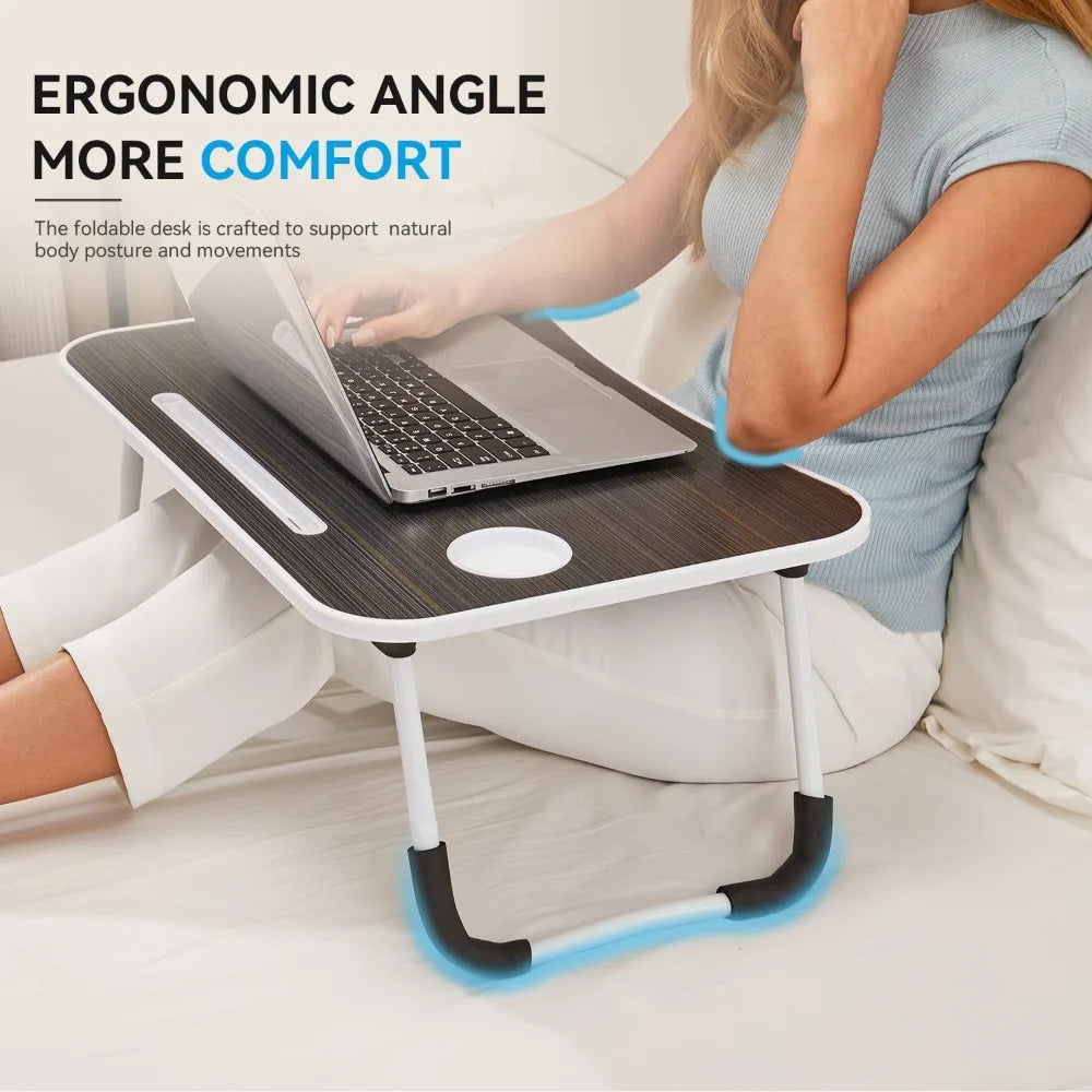 Foldable Lap Desk for Laptop & Writing - 23 inch Bed Tray Table with Cup Holder & Tablet Slot - Portable Notebook Stand for Eating, Sofa, Couch & WFH