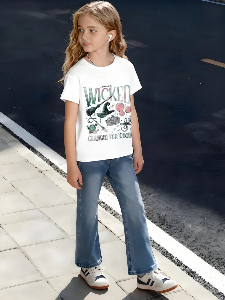 Kids Children's Cotton T-Shirt WICKED Musical Theme with Witch Hat and Crown Motif for Boys /Girls Broadway Inspired Design