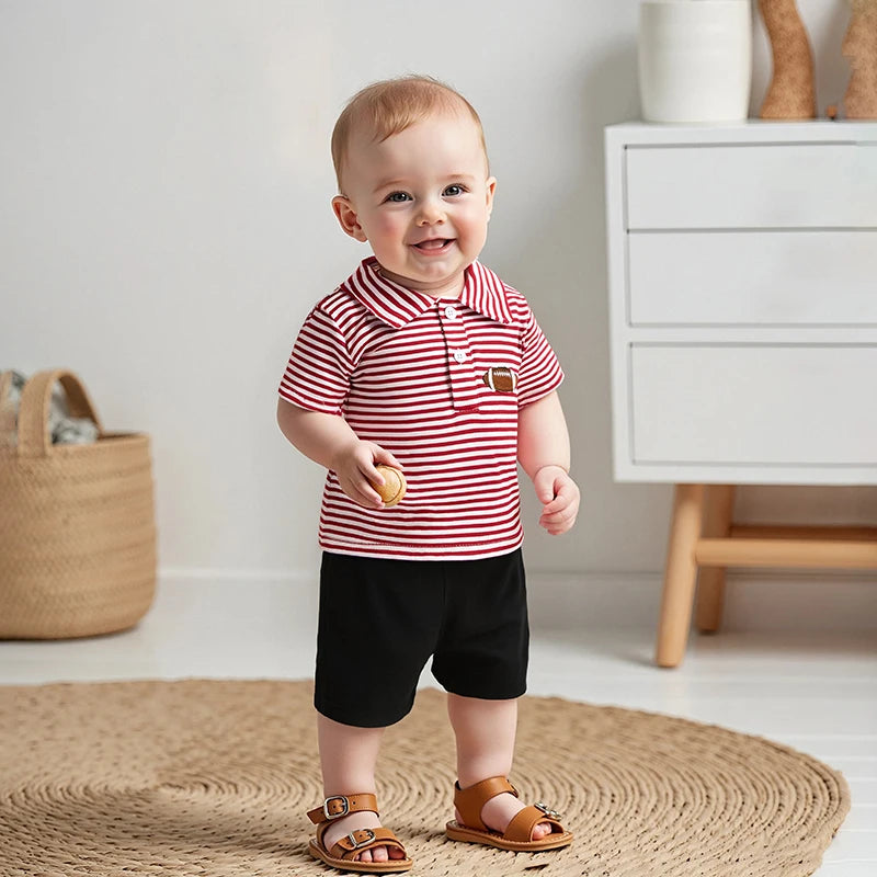 Toddler Baby Boy Summer Clothes Short Sleeve Football Embroidery T-Shirt + Shorts Set 2Pcs Outfits