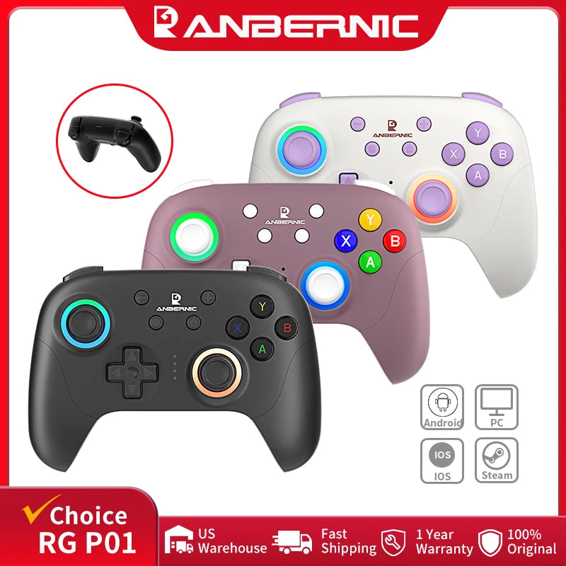 P01 Retro Games Controller Wired/Wireless Bluetooth RGB Hall Effect Joystick XBOX Gamepad for PC Android IOS Steam