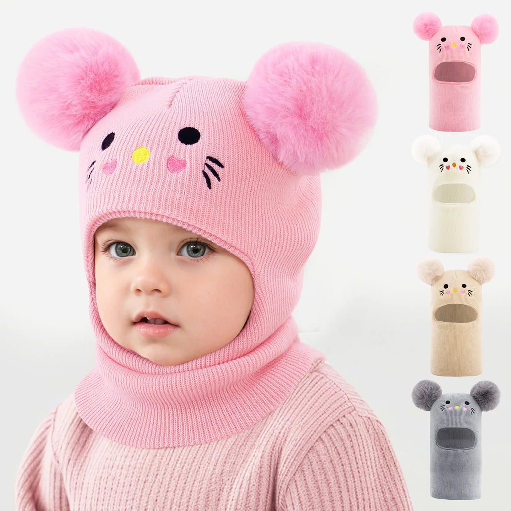 One-piece caps, scarves, ear protectors for autumn and winter, and embroidered cat headscarves for boys and girls aged 1-6