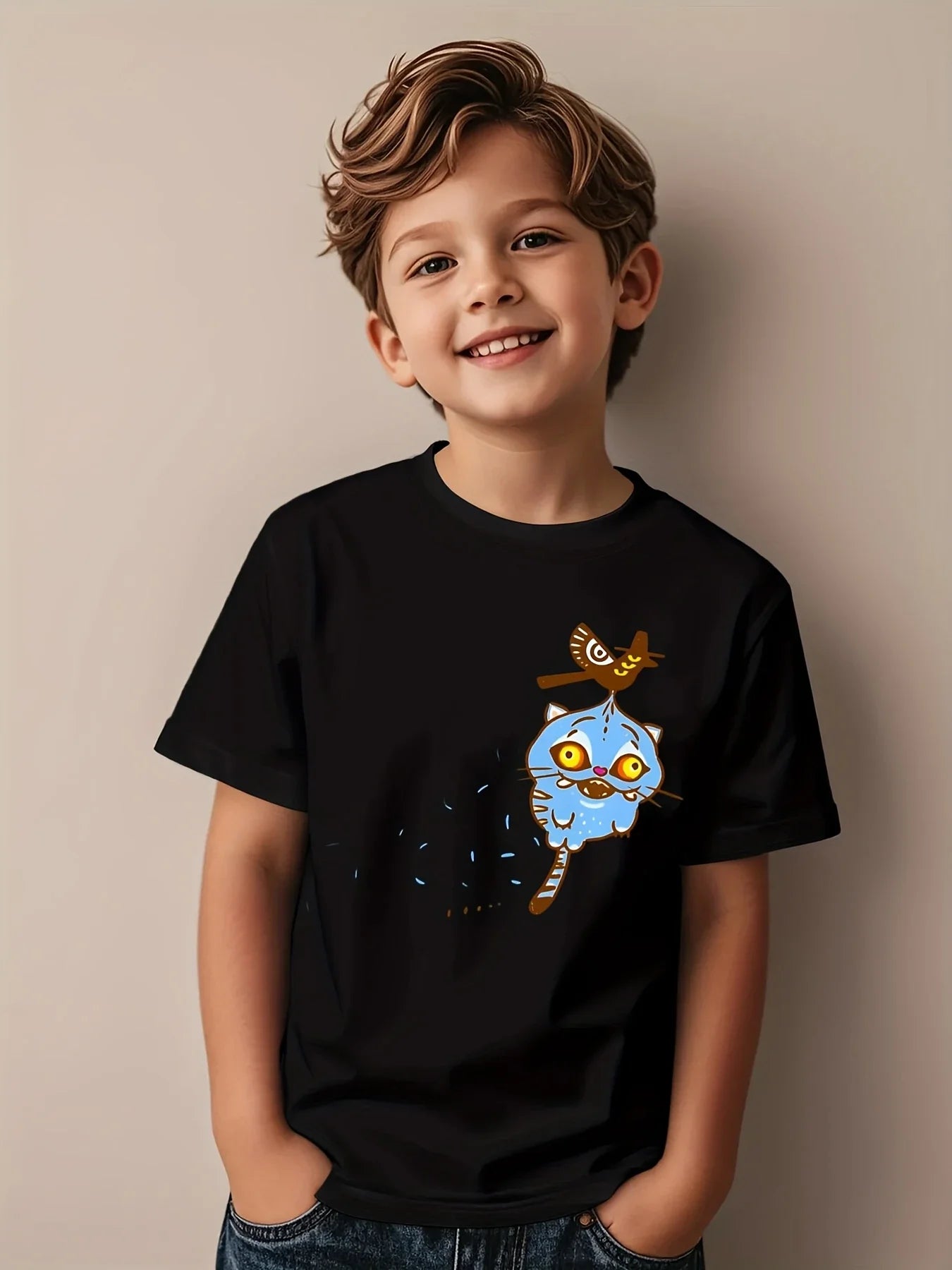 Cartoon Tiger Bird K-k Pop Print T-Shirt Anime Short Sleeve Tee Summer Girl Boy Shirt Casual Tops Crewneck Clothing