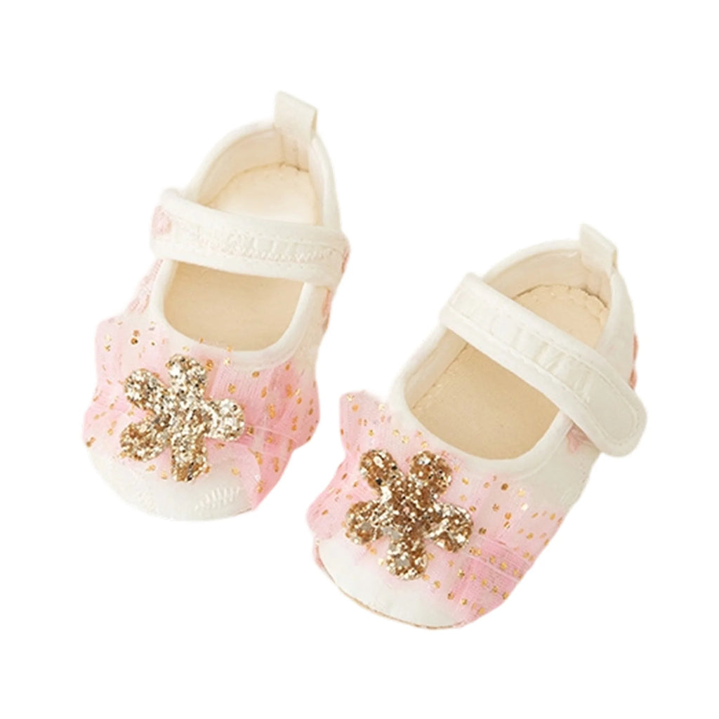 Infant Sparkly Sequin Mary Jane Shoes with Soft Sole for Baby Girls Cute Flower Crib Shoes for Parties Festivals and Baby