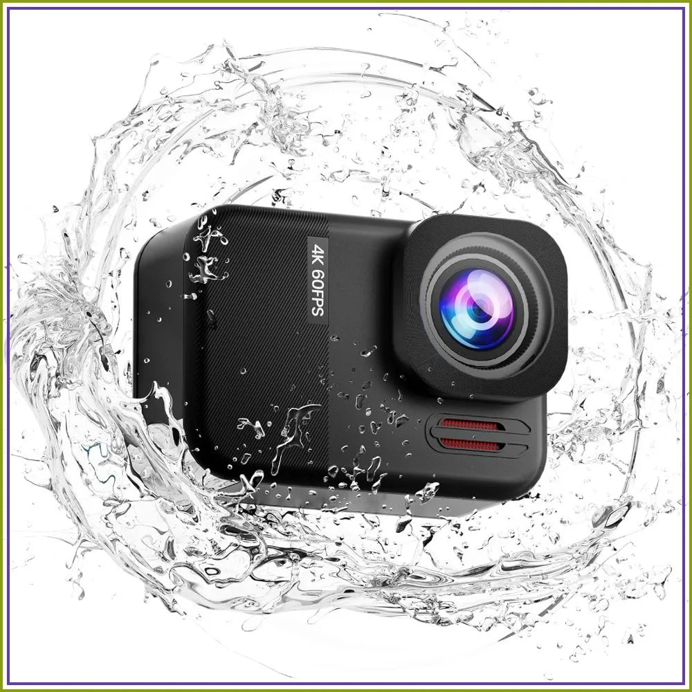4K60fps Waterproof Action Camera 10M, 48MP Touchscreen Sports Cam with 6-Axis Stabilization, 8X Zoom WiFi for Diving, Cycling