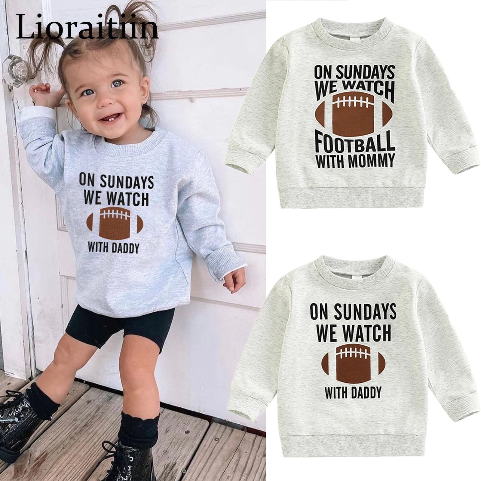 0-6Years Toddler Kids Girl Boy Sweatshirt Ball Season Daddy Mommy Letters Football Print Pullover Tops