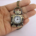 Vintage Robot Shape Pocket Watch with Cute Keychain Bag Charm