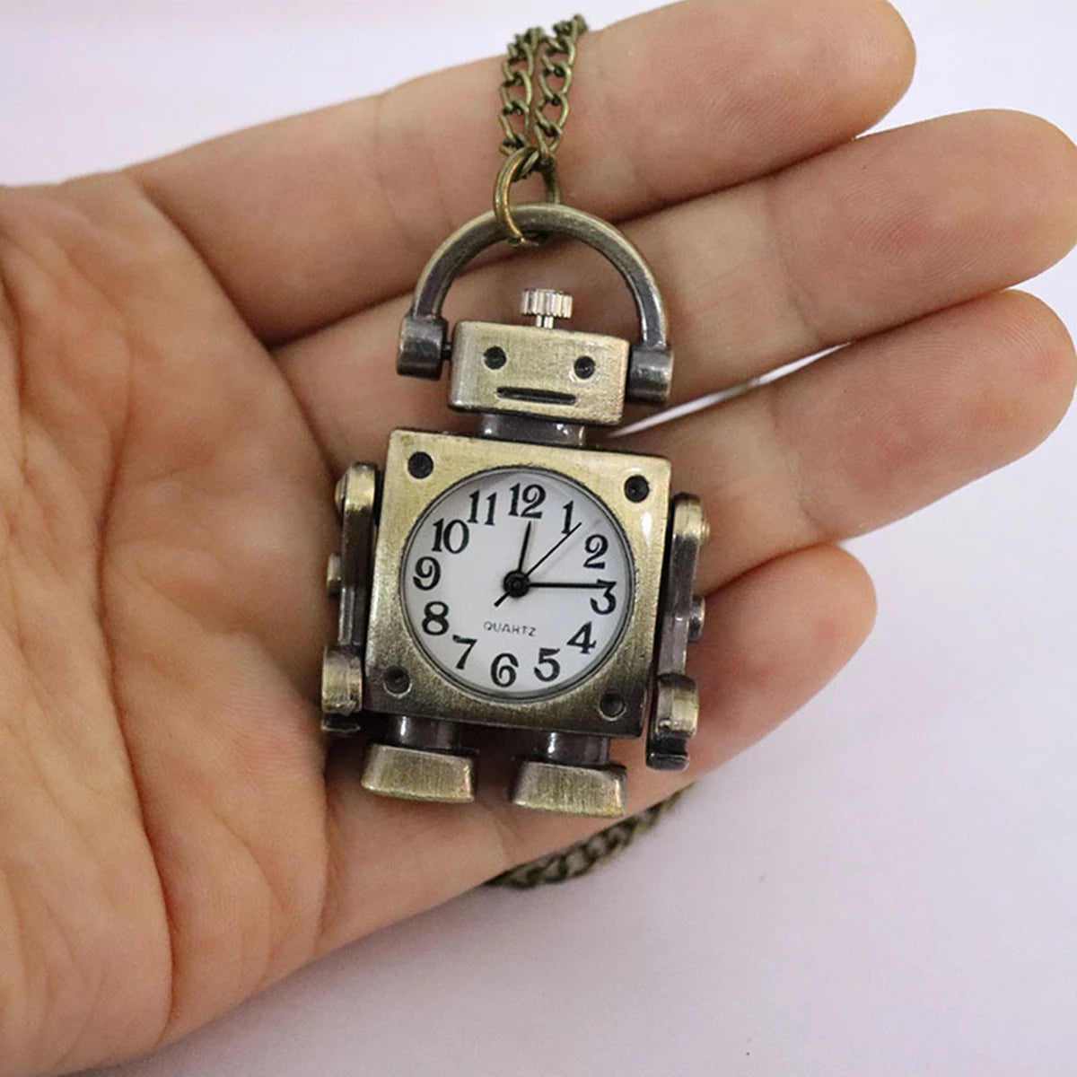 Vintage Robot Shape Pocket Watch with Cute Keychain Bag Charm