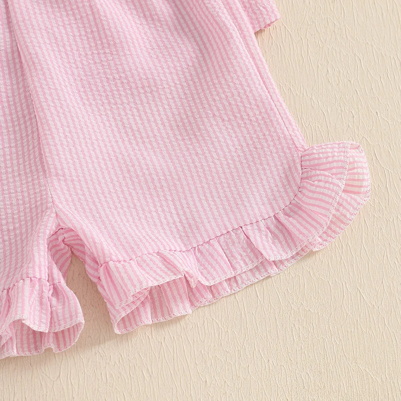 Adorable Infant Girl Floral Print Ruffle Sleeve Romper and Bow Headband 2 Piece Set for Summer Beach Outing