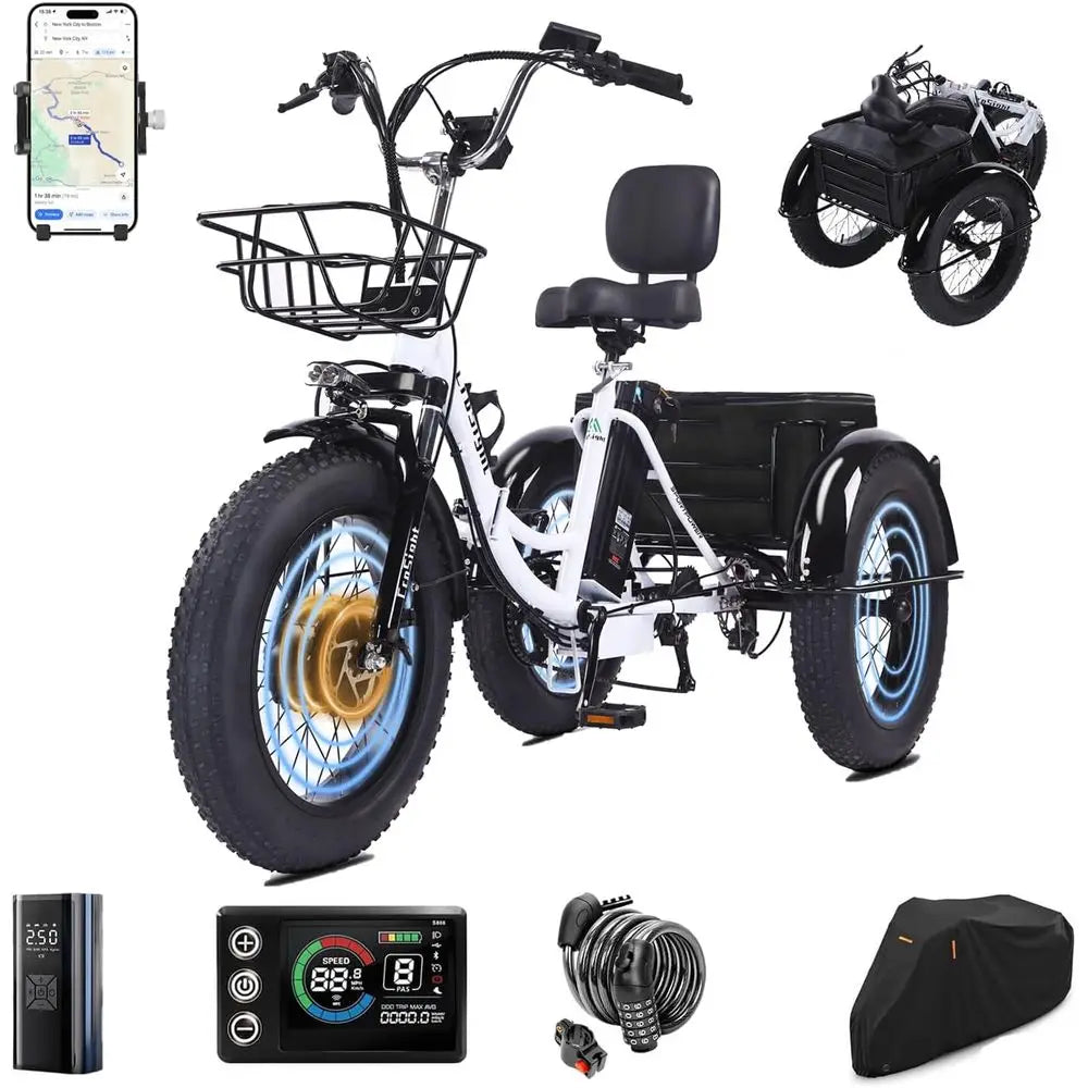 2.0 Electric Tricycle or Adults, 20"x4" at Tire olding Electric Trike, 750W 48V 20.8Ah Long-Range Battery, Built-in Speaker, USB