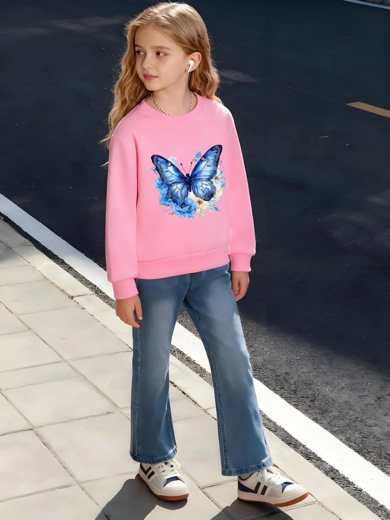Kids Children's Cotton Sweatshirt Butterfly Floral Wing Pattern for Boys Girls Nature Inspired Style