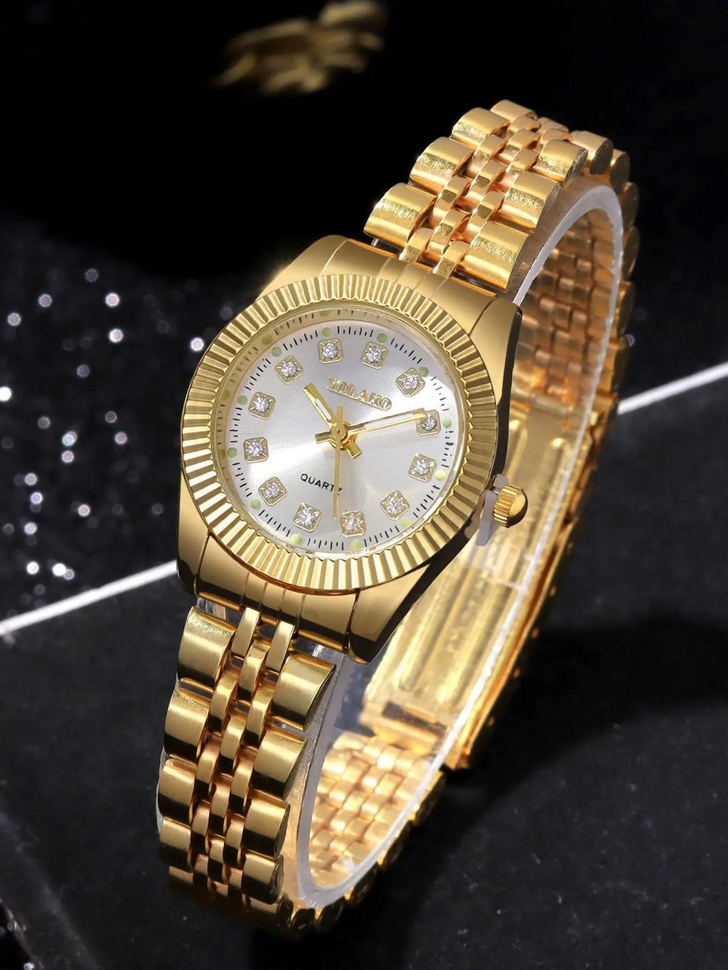 Two-Tone Stainless Steel Quartz Watch for Women, Silver Dial with Gold Bezel