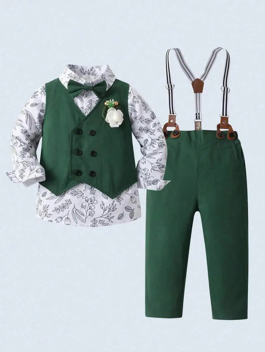 3-Piece Formal Suit Set for Toddler Boys: Shirt, Vest, Pants with Bowtie & Flower Pin
