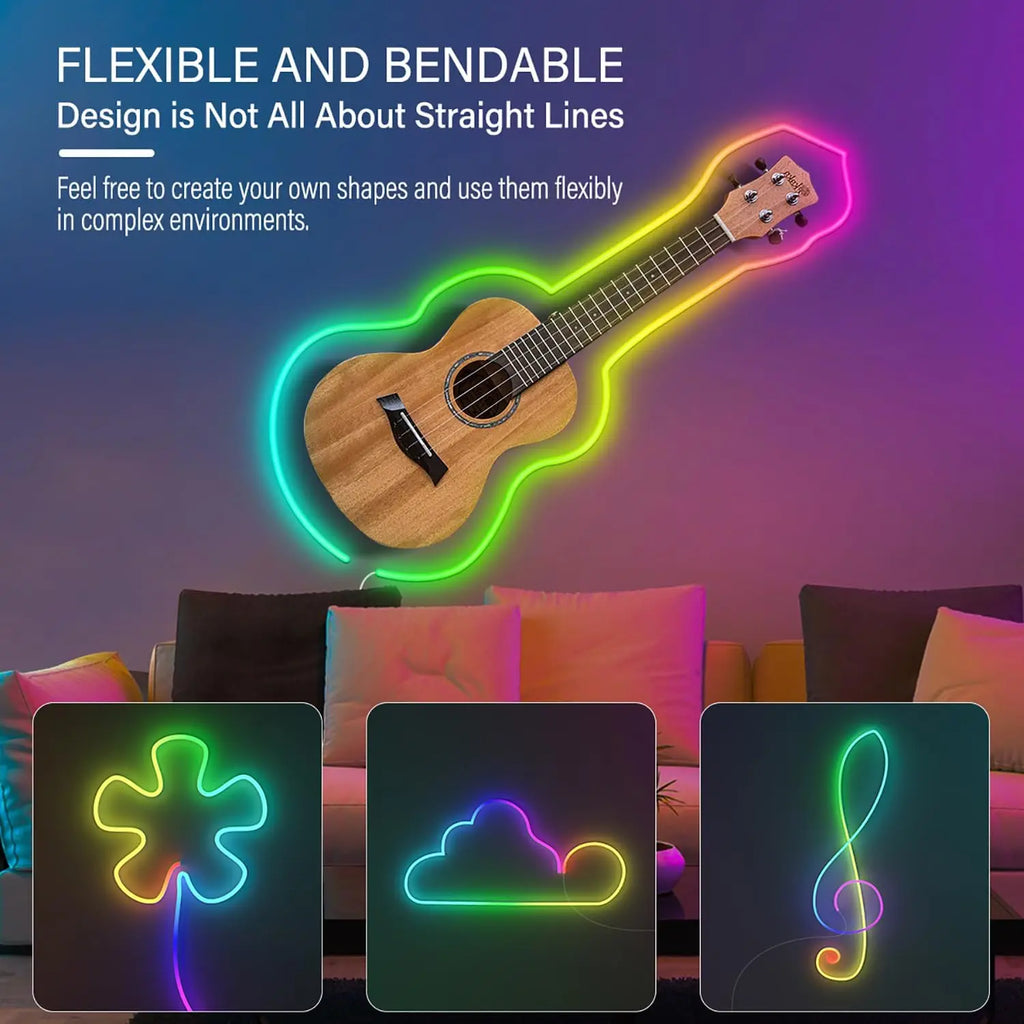 Neon WIFI RGB Led Strip Lights Outdoor Waterproof with Music Sync,  Remote and App for Bedroom