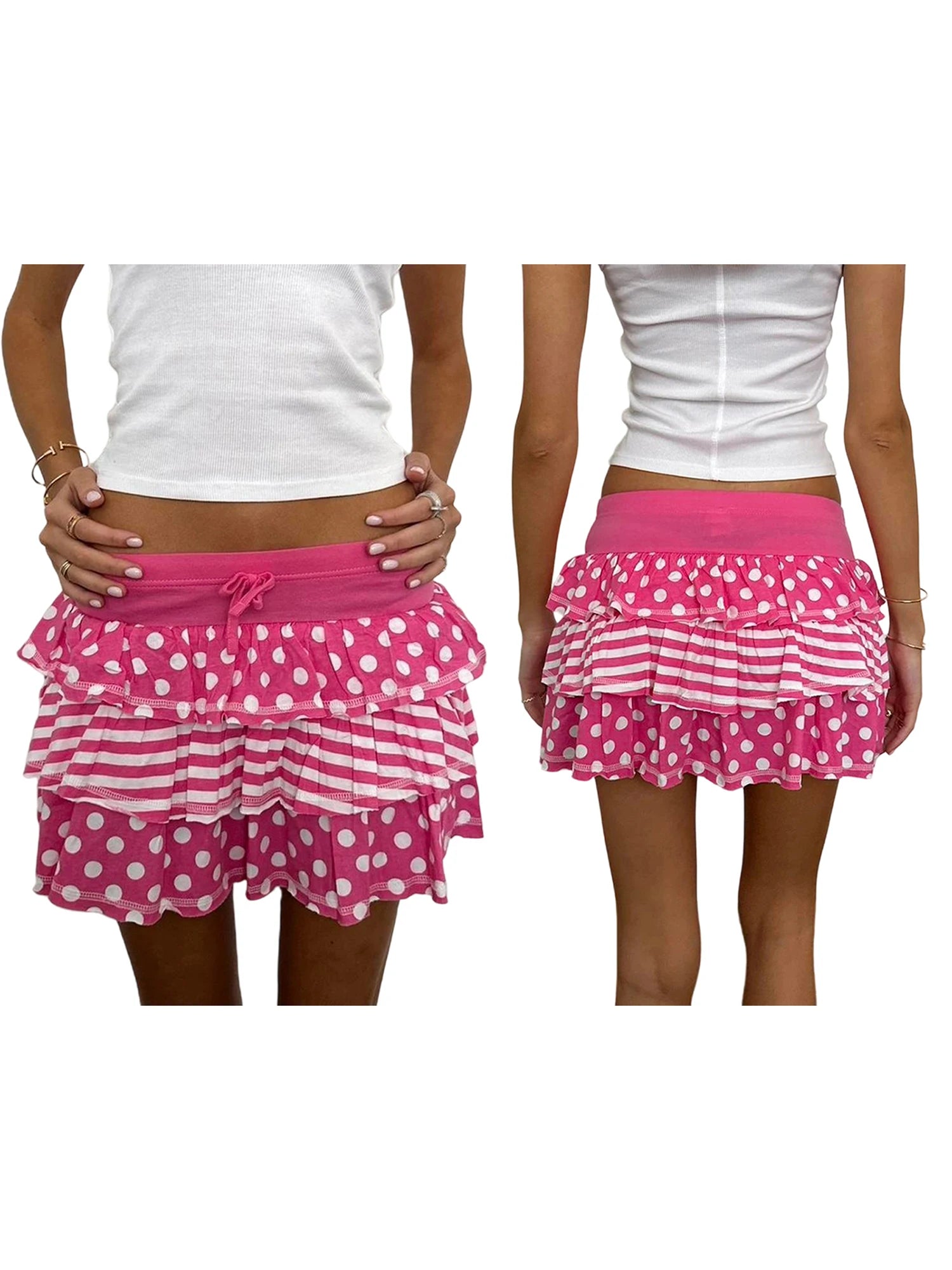 Women s Summer Mini Skirts Pink Dot Print Tiered Skirt for Daily Travel Parties
