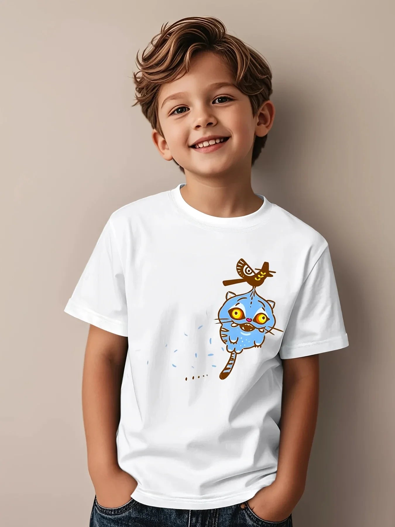 Cartoon Tiger Bird K-k Pop Print T-Shirt Anime Short Sleeve Tee Summer Girl Boy Shirt Casual Tops Crewneck Clothing