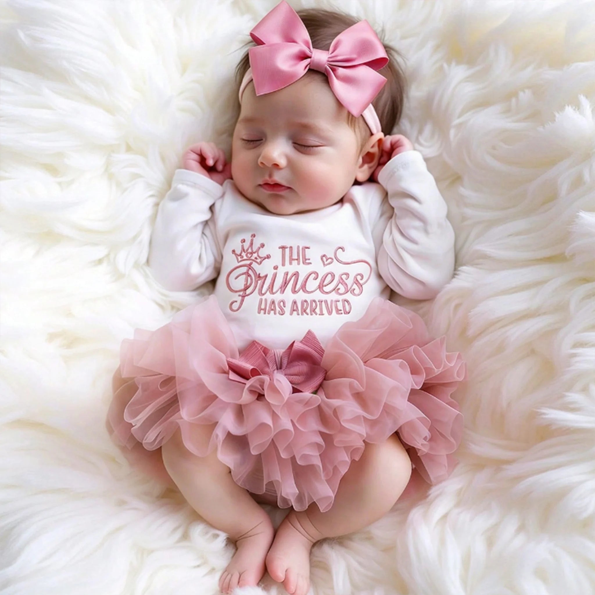 Summer Newborn Photography Outfit Sets Infant Baby Girls Letter Print Romper Pink Tulle Skirt Headband Photo Props-HD