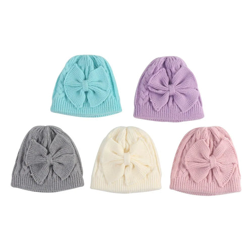 0-2Y Baby Knit Hat with Large Bow Soft Stretchy Winter Hat for Girls & Boys Lightweight Warm Beanie for Christmas, Thanksgiving