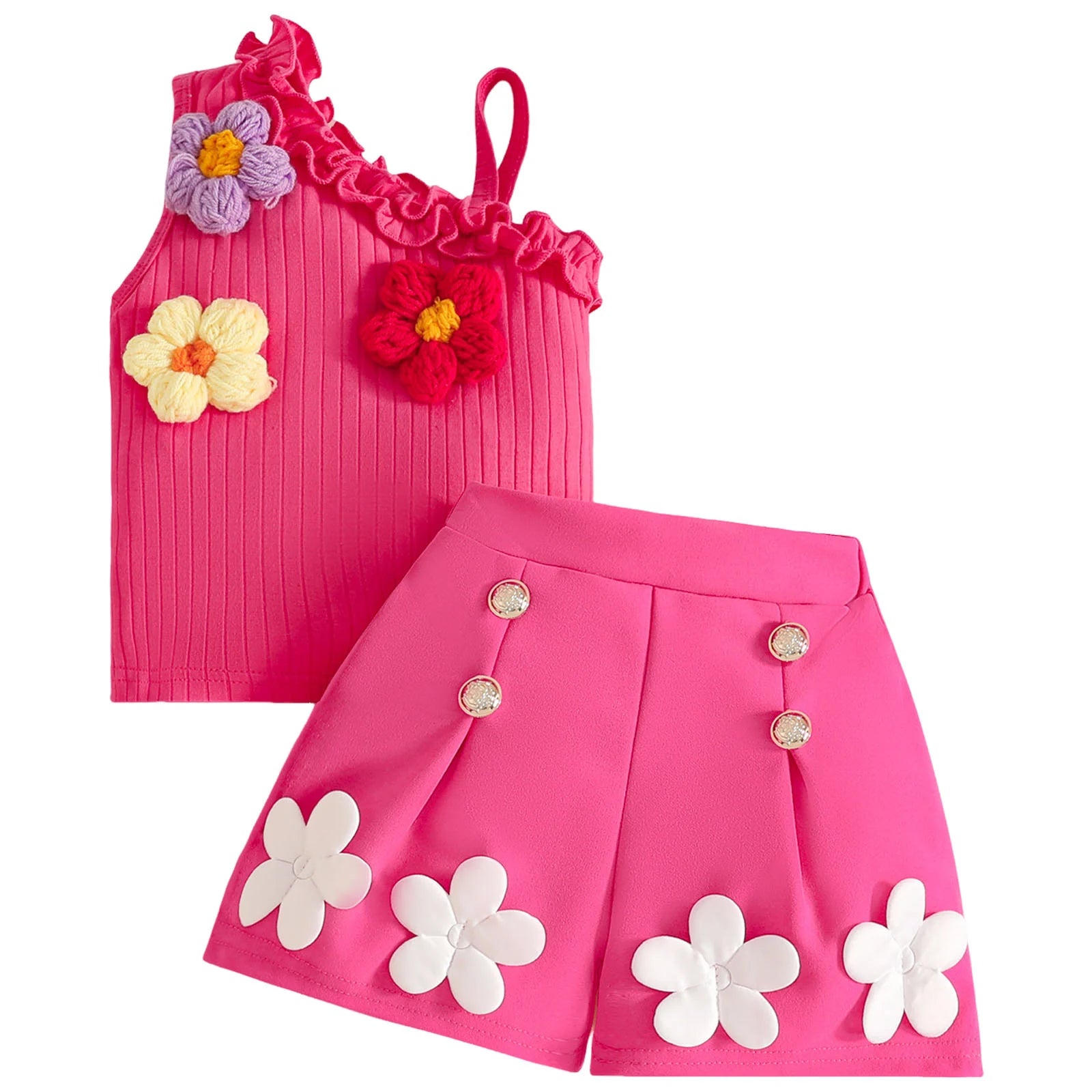 Flower Embroidery Sleeveless Smocked Tops Shorts Set Toddler Baby Girl Summer Clothes Cute Two Children'S Baby Clothing Sets