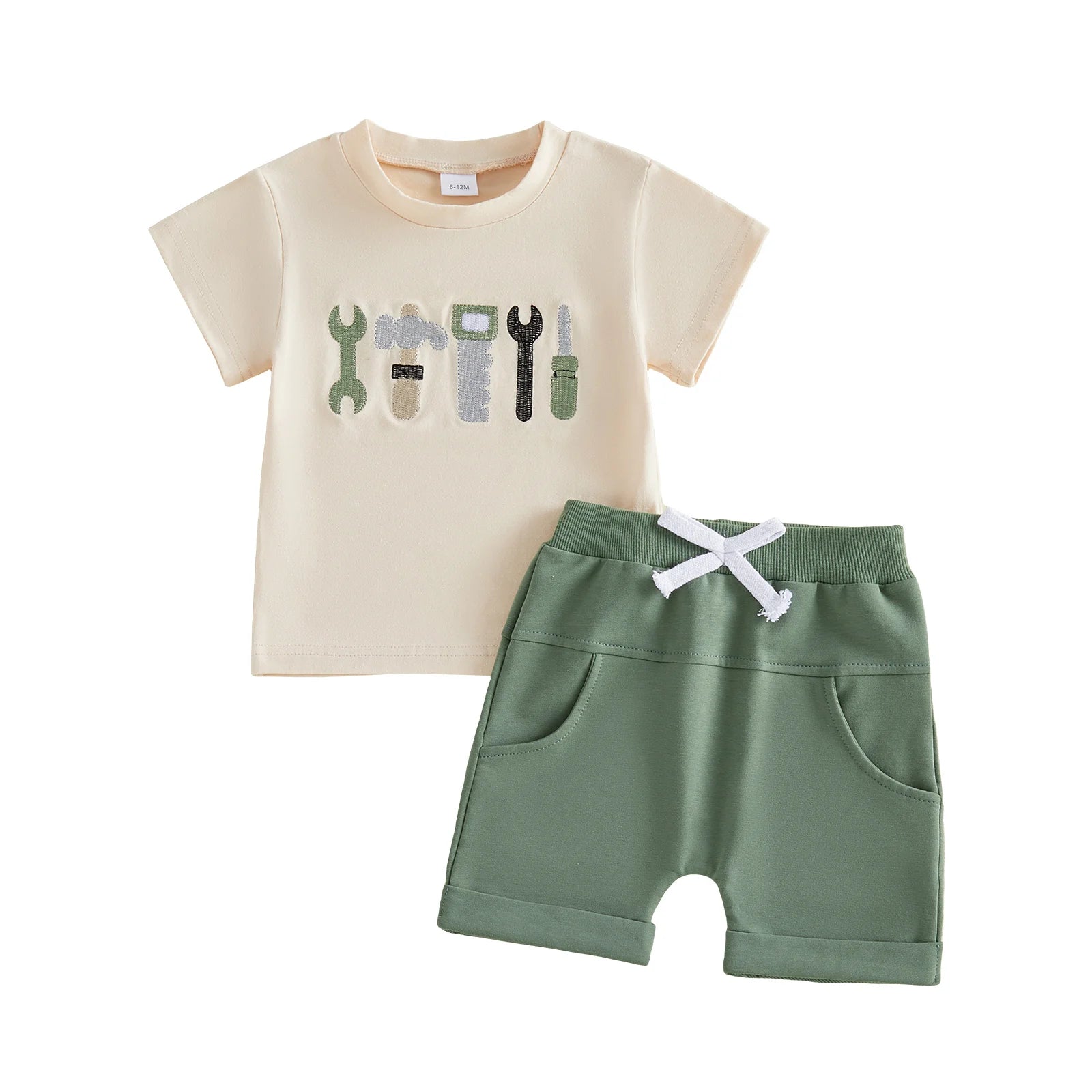 Adorable Baby Boys 2 Piece Outfits Summer Stylish Dinosaur Print Short Sleeve Round Neck Tops and Shorts Set for Playtime