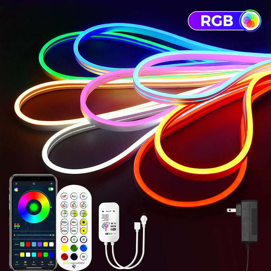 Neon WIFI RGB Led Strip Lights Outdoor Waterproof with Music Sync,  Remote and App for Bedroom